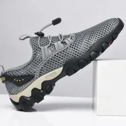 Best OUKU Men's Navy Blue Mesh Hiking Sneakers – Breathable Outdoor Running Shoes with Rugged Sole