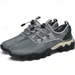 Best OUKU Men's Navy Blue Mesh Hiking Sneakers – Breathable Outdoor Running Shoes with Rugged Sole