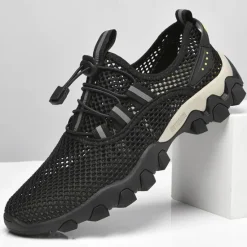 Best OUKU Men's Navy Blue Mesh Hiking Sneakers – Breathable Outdoor Running Shoes with Rugged Sole