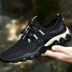 Best OUKU Men's Navy Blue Mesh Hiking Sneakers – Breathable Outdoor Running Shoes with Rugged Sole
