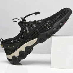 Best OUKU Men's Navy Blue Mesh Hiking Sneakers – Breathable Outdoor Running Shoes with Rugged Sole