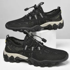 Best OUKU Men's Navy Blue Mesh Hiking Sneakers – Breathable Outdoor Running Shoes with Rugged Sole