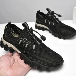 Best OUKU Men's Navy Blue Mesh Hiking Sneakers – Breathable Outdoor Running Shoes with Rugged Sole