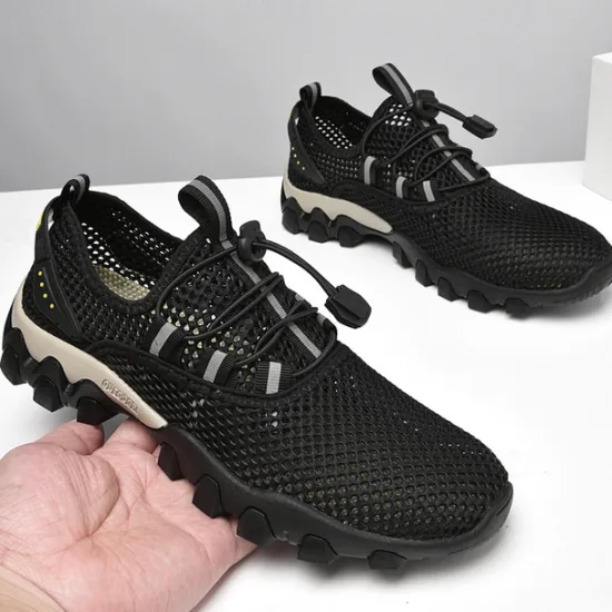 Best OUKU Men's Navy Blue Mesh Hiking Sneakers – Breathable Outdoor Running Shoes with Rugged Sole