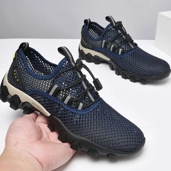 Best OUKU Men's Navy Blue Mesh Hiking Sneakers – Breathable Outdoor Running Shoes with Rugged Sole