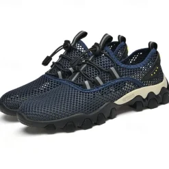 Best OUKU Men's Navy Blue Mesh Hiking Sneakers – Breathable Outdoor Running Shoes with Rugged Sole