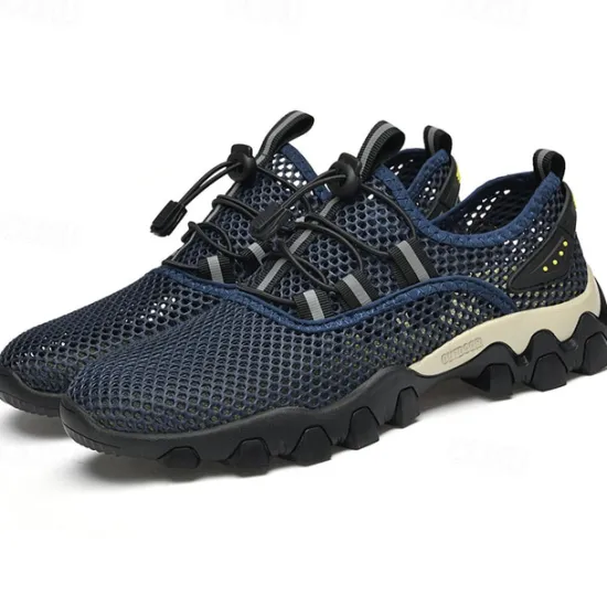 Best OUKU Men's Navy Blue Mesh Hiking Sneakers – Breathable Outdoor Running Shoes with Rugged Sole