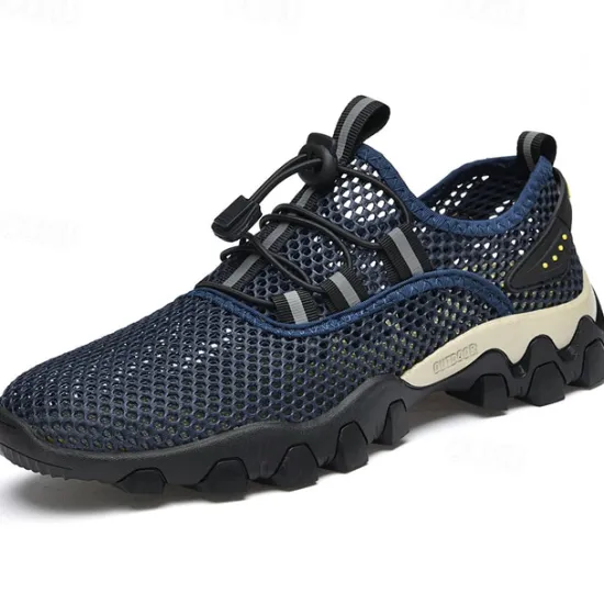 Best OUKU Men's Navy Blue Mesh Hiking Sneakers – Breathable Outdoor Running Shoes with Rugged Sole