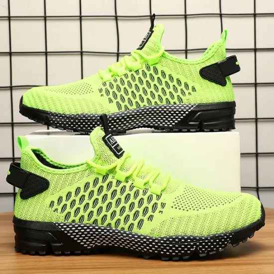New OUKU Men's Neon Green Breathable Athletic Sneakers – Lightweight Mesh Running Shoes with Cushioned Sole