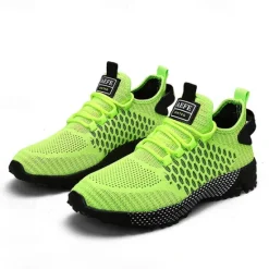 New OUKU Men's Neon Green Breathable Athletic Sneakers – Lightweight Mesh Running Shoes with Cushioned Sole