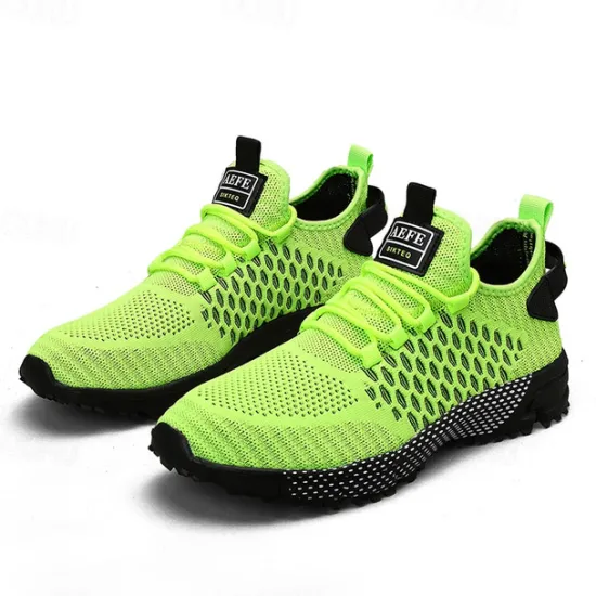 New OUKU Men's Neon Green Breathable Athletic Sneakers – Lightweight Mesh Running Shoes with Cushioned Sole