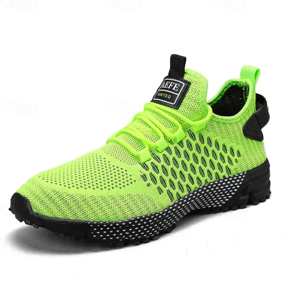 New OUKU Men's Neon Green Breathable Athletic Sneakers – Lightweight Mesh Running Shoes with Cushioned Sole