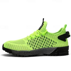 New OUKU Men's Neon Green Breathable Athletic Sneakers – Lightweight Mesh Running Shoes with Cushioned Sole