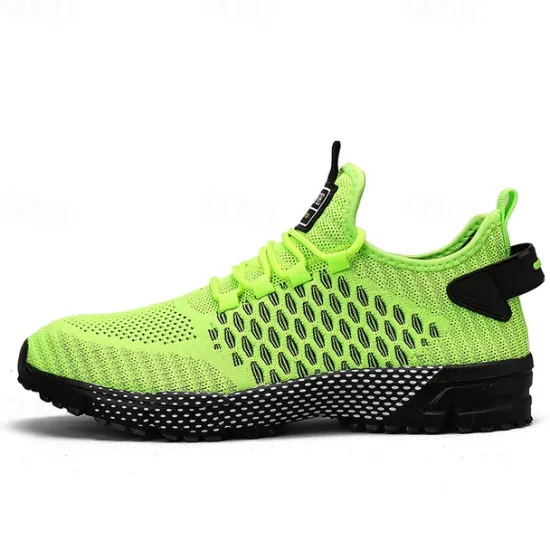 New OUKU Men's Neon Green Breathable Athletic Sneakers – Lightweight Mesh Running Shoes with Cushioned Sole
