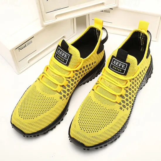 New OUKU Men's Neon Green Breathable Athletic Sneakers – Lightweight Mesh Running Shoes with Cushioned Sole