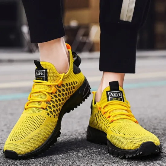 New OUKU Men's Neon Green Breathable Athletic Sneakers – Lightweight Mesh Running Shoes with Cushioned Sole