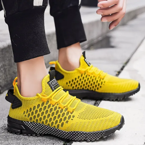 New OUKU Men's Neon Green Breathable Athletic Sneakers – Lightweight Mesh Running Shoes with Cushioned Sole