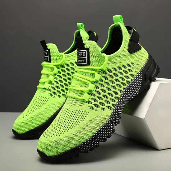 New OUKU Men's Neon Green Breathable Athletic Sneakers – Lightweight Mesh Running Shoes with Cushioned Sole