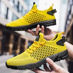 New OUKU Men's Neon Green Breathable Athletic Sneakers – Lightweight Mesh Running Shoes with Cushioned Sole