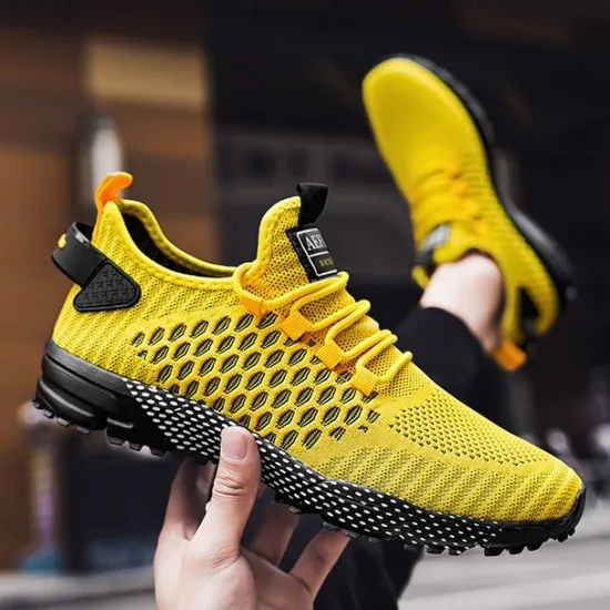 New OUKU Men's Neon Green Breathable Athletic Sneakers – Lightweight Mesh Running Shoes with Cushioned Sole
