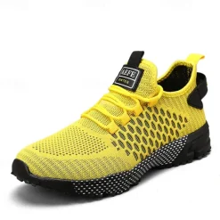 New OUKU Men's Neon Green Breathable Athletic Sneakers – Lightweight Mesh Running Shoes with Cushioned Sole