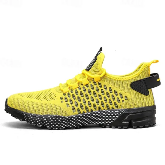 New OUKU Men's Neon Green Breathable Athletic Sneakers – Lightweight Mesh Running Shoes with Cushioned Sole