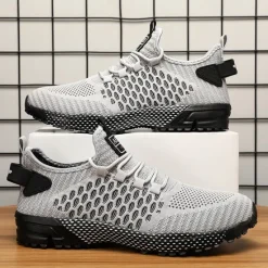 New OUKU Men's Neon Green Breathable Athletic Sneakers – Lightweight Mesh Running Shoes with Cushioned Sole