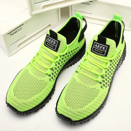 New OUKU Men's Neon Green Breathable Athletic Sneakers – Lightweight Mesh Running Shoes with Cushioned Sole