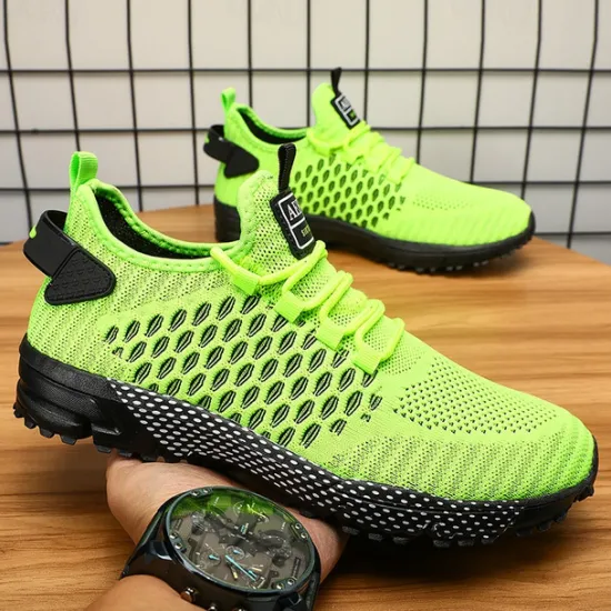 New OUKU Men's Neon Green Breathable Athletic Sneakers – Lightweight Mesh Running Shoes with Cushioned Sole