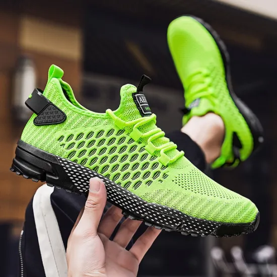 New OUKU Men's Neon Green Breathable Athletic Sneakers – Lightweight Mesh Running Shoes with Cushioned Sole