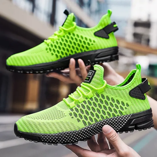 New OUKU Men's Neon Green Breathable Athletic Sneakers – Lightweight Mesh Running Shoes with Cushioned Sole