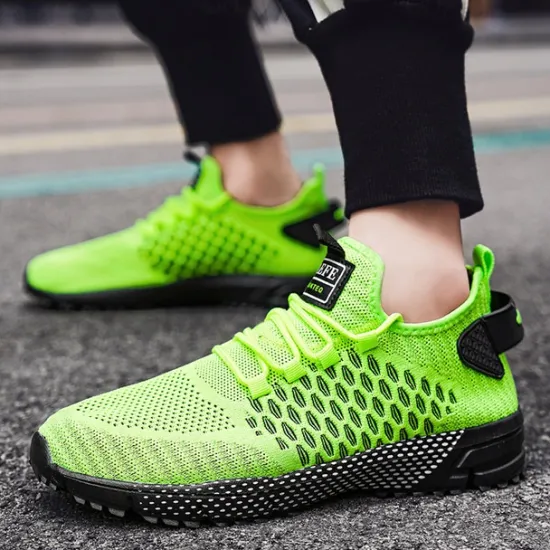 New OUKU Men's Neon Green Breathable Athletic Sneakers – Lightweight Mesh Running Shoes with Cushioned Sole