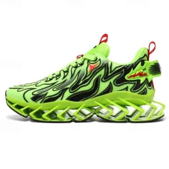 Online OUKU Men's Neon Green Flame Sneakers, Bold Wave Design with Breathable Upper and Cushioned Sole, Perfect for Streetwear and Active Lifestyle
