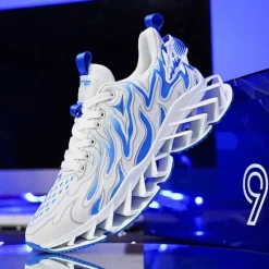 Online OUKU Men's Neon Green Flame Sneakers, Bold Wave Design with Breathable Upper and Cushioned Sole, Perfect for Streetwear and Active Lifestyle
