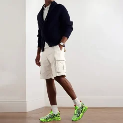 Online OUKU Men's Neon Green Flame Sneakers, Bold Wave Design with Breathable Upper and Cushioned Sole, Perfect for Streetwear and Active Lifestyle