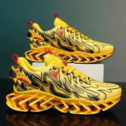 Online OUKU Men's Neon Green Flame Sneakers, Bold Wave Design with Breathable Upper and Cushioned Sole, Perfect for Streetwear and Active Lifestyle