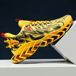 Online OUKU Men's Neon Green Flame Sneakers, Bold Wave Design with Breathable Upper and Cushioned Sole, Perfect for Streetwear and Active Lifestyle