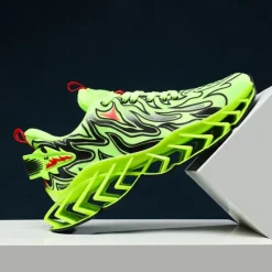 Online OUKU Men's Neon Green Flame Sneakers, Bold Wave Design with Breathable Upper and Cushioned Sole, Perfect for Streetwear and Active Lifestyle