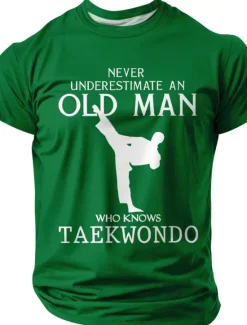 Discount OUKU Men's Never Underestimate An Old Man Who Knows Taekwondo T Shirt Short Sleeve T shirt 3D Print Crew Neck Shirt Fashion Daily Basic Street Casual Daily Summer Spring All Seasons Clothing