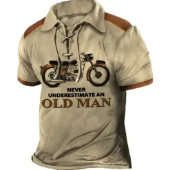 OUKU Men's Never Underestimate An Old Man With A Motorcycle Polo Shirt Golf Shirt Long Sleeve Shirt Turndown Outdoor Street Lake blue Blue Brown Green Clothing Apparel