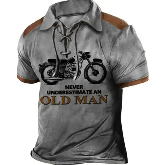 OUKU Men's Never Underestimate An Old Man With A Motorcycle Polo Shirt Golf Shirt Long Sleeve Shirt Turndown Outdoor Street Lake blue Blue Brown Green Clothing Apparel