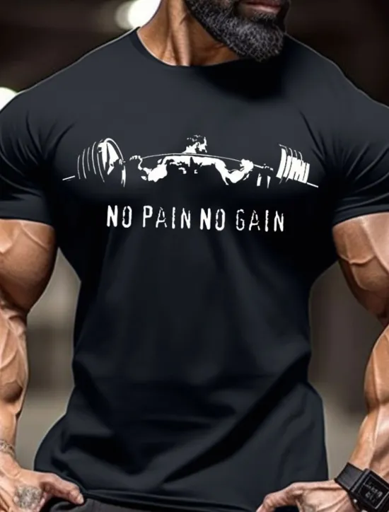 OUKU Men's No Pain No Gain Muscle T Shirt Tee Top 100% Cotton Short Sleeve Graphic Shirt Red Comfortable Tee Sports Outdoor Holiday Fashion Clothing