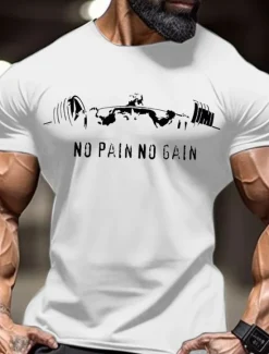 OUKU Men's No Pain No Gain Muscle T Shirt Tee Top 100% Cotton Short Sleeve Graphic Shirt Red Comfortable Tee Sports Outdoor Holiday Fashion Clothing