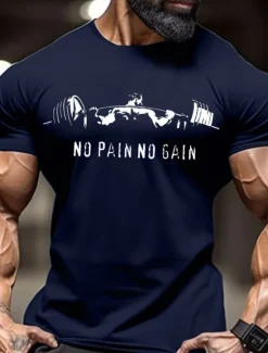 OUKU Men's No Pain No Gain Muscle T Shirt Tee Top 100% Cotton Short Sleeve Graphic Shirt Red Comfortable Tee Sports Outdoor Holiday Fashion Clothing