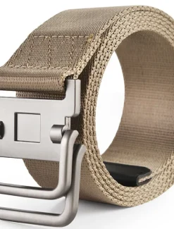 New OUKU Men's Nylon Belt Easy Adjustable Double Ring Buckle Golf Belt Black Casual Unisex Web Canvas Belt Metal Tactical Buckle Fashion Plain Striped