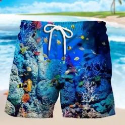 Best OUKU Men's Ocean Graphic Prints Fish Swim Trunks Swim Shorts Board Shorts Mid Waist Hawaiian Boho Casual Daily Holiday Drawstring with Mesh lining Elastic Waist Designer Clothing Apparel