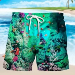 Best OUKU Men's Ocean Graphic Prints Fish Swim Trunks Swim Shorts Board Shorts Mid Waist Hawaiian Boho Casual Daily Holiday Drawstring with Mesh lining Elastic Waist Designer Clothing Apparel