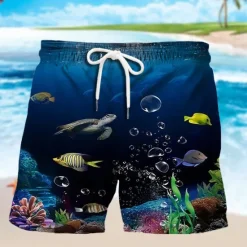 Best OUKU Men's Ocean Graphic Prints Fish Swim Trunks Swim Shorts Board Shorts Mid Waist Hawaiian Boho Casual Daily Holiday Drawstring with Mesh lining Elastic Waist Designer Clothing Apparel