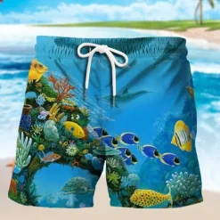 Best OUKU Men's Ocean Graphic Prints Fish Swim Trunks Swim Shorts Board Shorts Mid Waist Hawaiian Boho Casual Daily Holiday Drawstring with Mesh lining Elastic Waist Designer Clothing Apparel