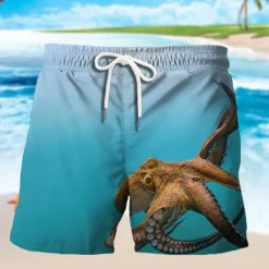 Best OUKU Men's Ocean Graphic Prints Fish Swim Trunks Swim Shorts Board Shorts Mid Waist Hawaiian Boho Casual Daily Holiday Drawstring with Mesh lining Elastic Waist Designer Clothing Apparel